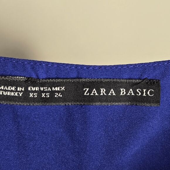 ZARA Indigo Blue 3/4 Sleeve Boatneck Back Button Closure Tunic Size XS - Picture 8 of 8